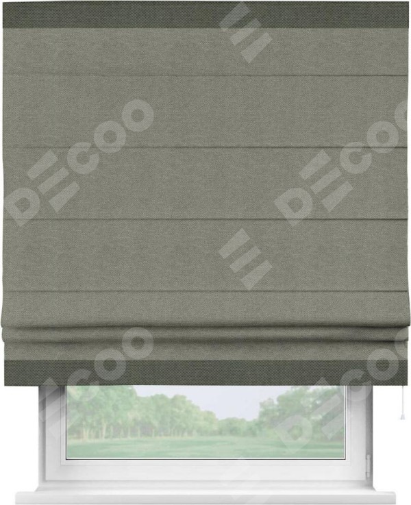 Римская штора «Кортин» с кантом Горизонт, для проема, ткань лён димаут, стальной