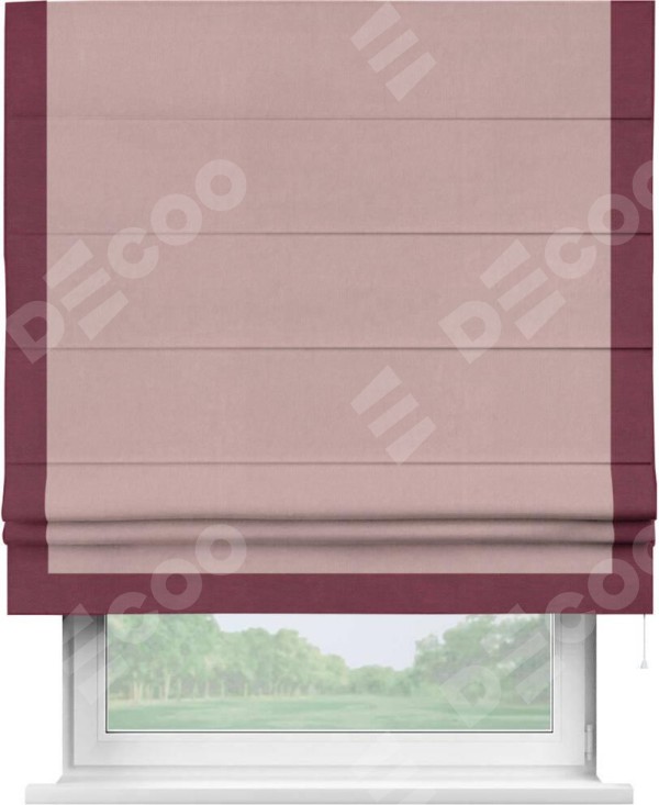 Римская штора «Кортин» с кантом Виктория, для проема, ткань вельвет розовая пудра