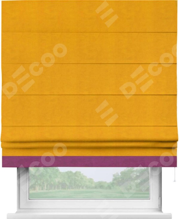 Римская штора «Кортин» с кантом Джестер, для проема, ткань вельвет желтый