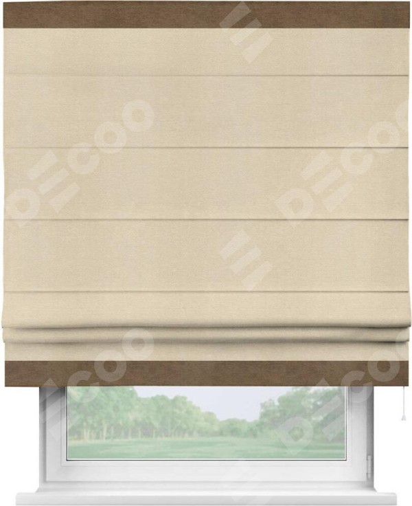 Римская штора «Кортин» с кантом Горизонт, для проема, ткань софт однотонный бежевый лайт