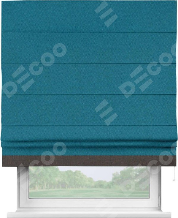 Римская штора «Кортин» с кантом Джестер, для проема, ткань лён димаут, светло-синий