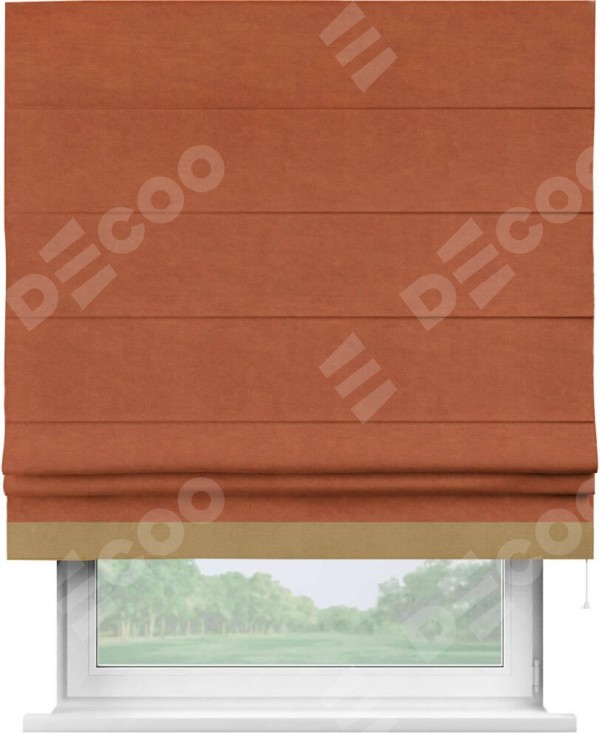 Римская штора «Кортин» с кантом Джестер, для проема, ткань вельвет терракотовый