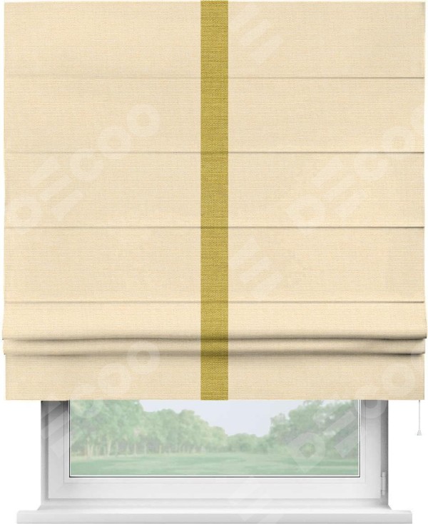 Римская штора «Кортин» с отделкой кантом Хайвэй, для проема, ткань лён бежевый