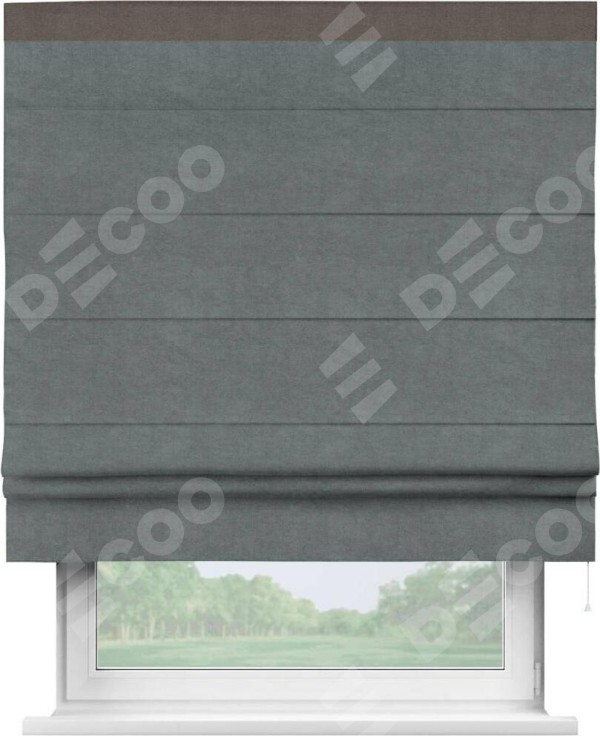 Римская штора «Кортин» с кантом Кинг, для проема, ткань вельвет серый