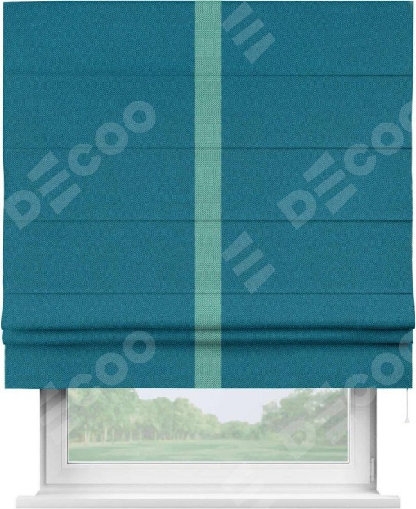 Римская штора «Кортин» с кантом Хайвэй, для проема, ткань лён димаут, светло-синий