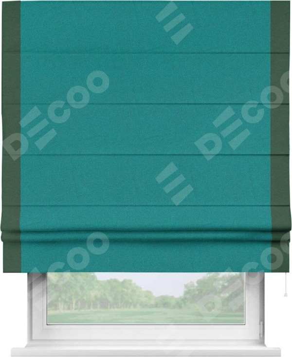 Римская штора «Кортин» с кантом Стрим Дуо, для проема, ткань лён димаут, тёмно-бирюзовый