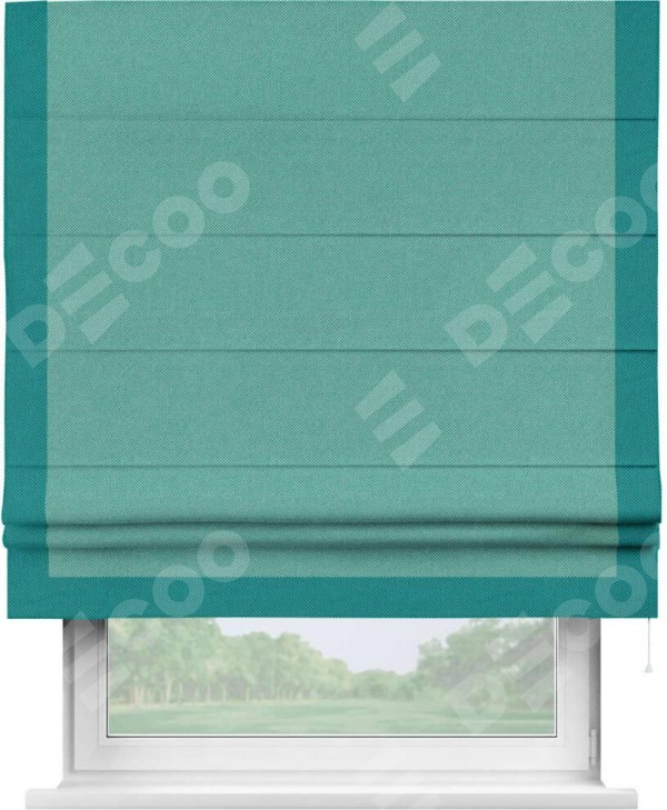 Римская штора «Кортин» с кантом Виктория, для проема, ткань лён димаут, бирюзовый