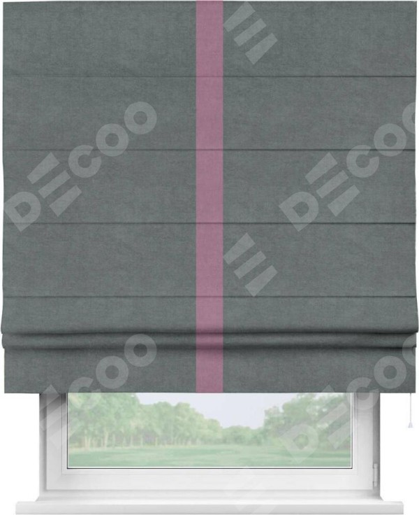 Римская штора «Кортин» с кантом Хайвэй, для проема, ткань вельвет серый