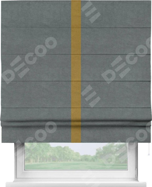 Римская штора «Кортин» с кантом Хайвэй, для проема, ткань вельвет серый