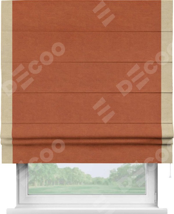 Римская штора «Кортин» с кантом Стрим Дуо, для проема, ткань вельвет терракотовый