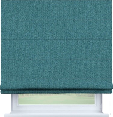 Римская штора «Кортин» для проема, ткань лён блэкаут, синий