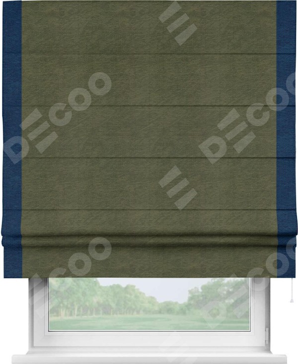 Римская штора «Кортин» с кантом Стрим Дуо, для проема, ткань софт однотонный зелёный