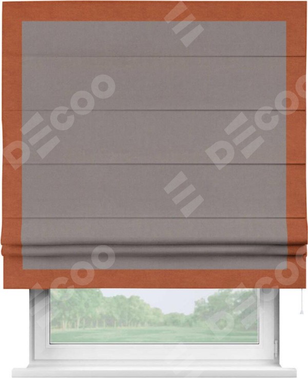 Римская штора «Кортин» с кантом Чесс, для проема, ткань вельвет темно-бежевый