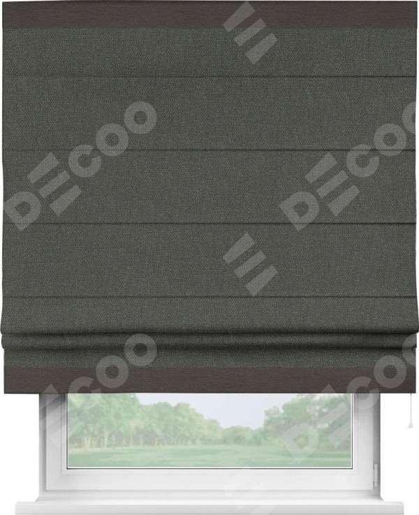 Римская штора «Кортин» с кантом Горизонт, для проема, ткань лён димаут, графитово-серый