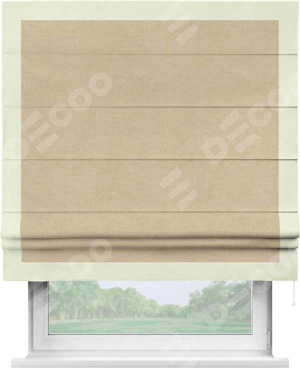 Римская штора «Кортин» с кантом Чесс, для проема, ткань вельвет бежевый