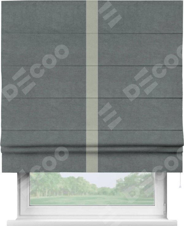 Римская штора «Кортин» с кантом Хайвэй, для проема, ткань вельвет серый