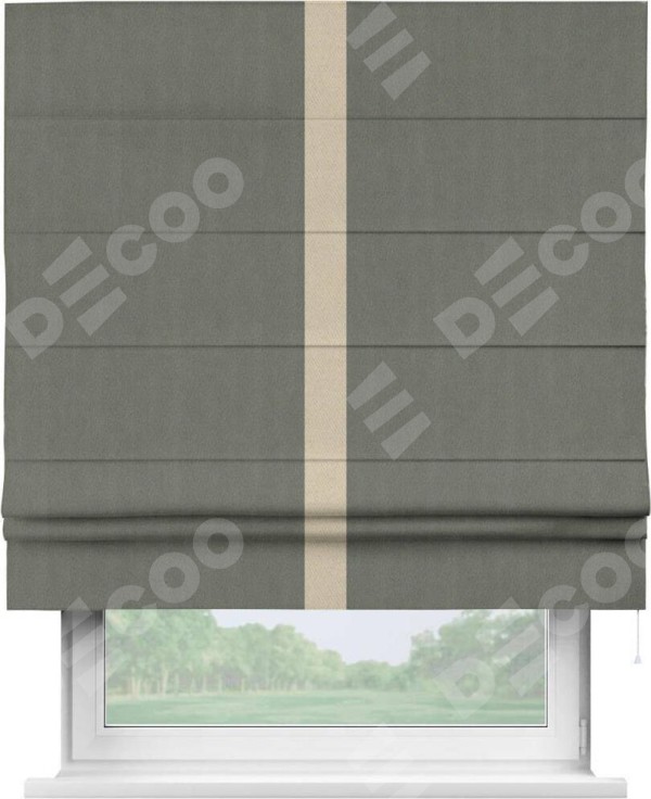 Римская штора «Кортин» с кантом Хайвэй, для проема, ткань блэкаут однотонный тёмно-серый