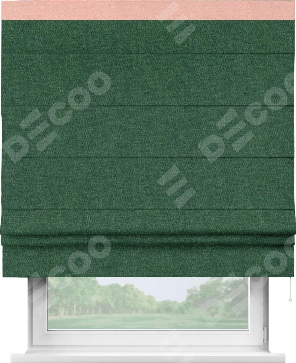 Римская штора «Кортин» с кантом Кинг, для проема, ткань лён серо-зеленый