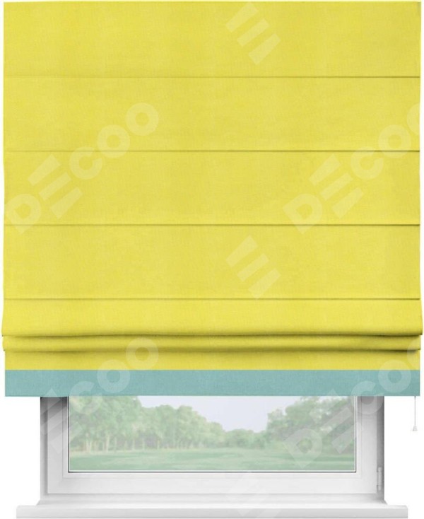 Римская штора «Кортин» с кантом Джестер, для проема, ткань вельвет cветло-желтый