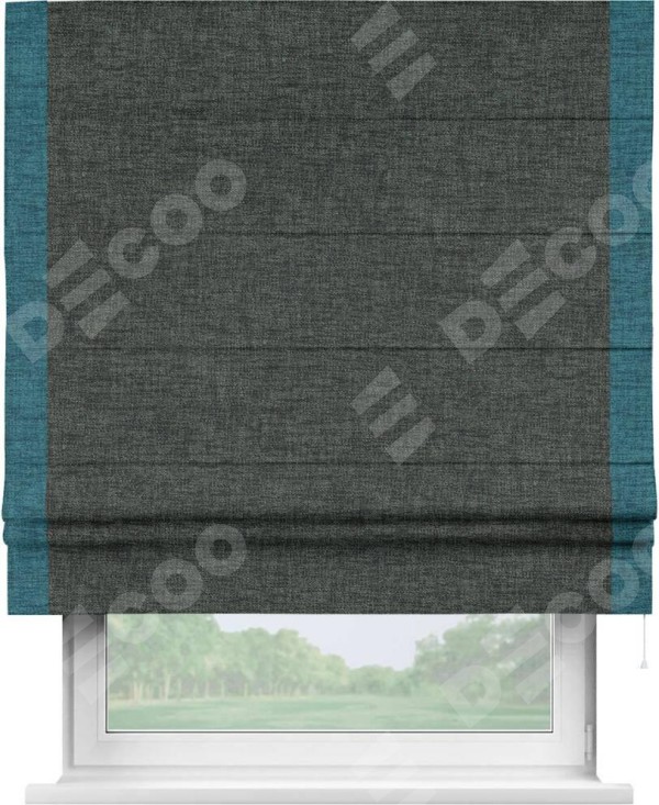 Римская штора «Кортин» с кантом Стрим Дуо, для проема, ткань рогожка димаут, графит