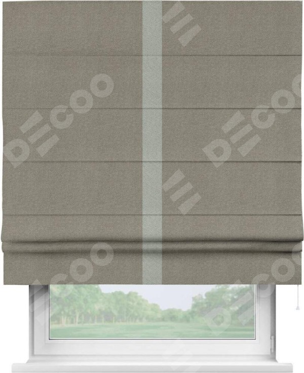 Римская штора «Кортин» с кантом Хайвэй, для проема, ткань лён димаут, серо-зелёный