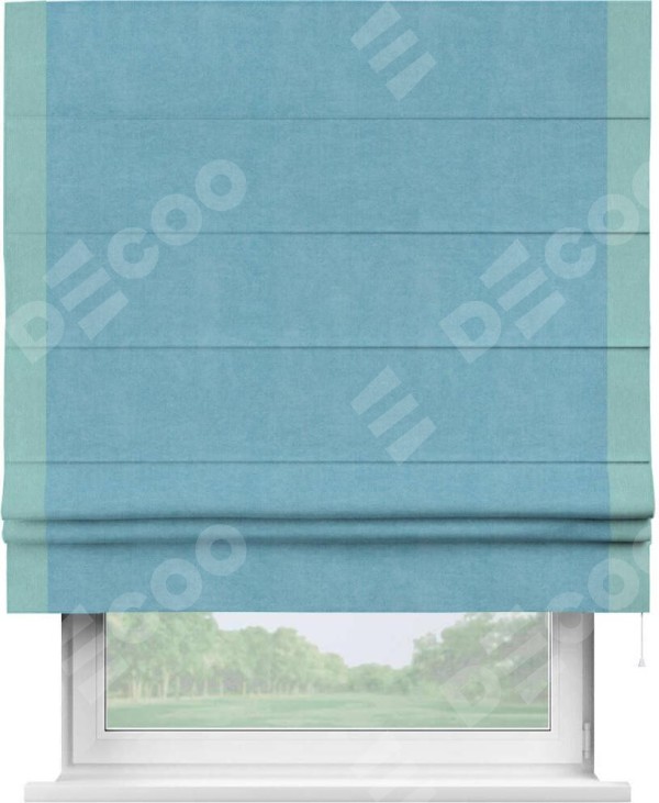 Римская штора «Кортин» с кантом Стрим Дуо, для проема, ткань вельвет ментоловый