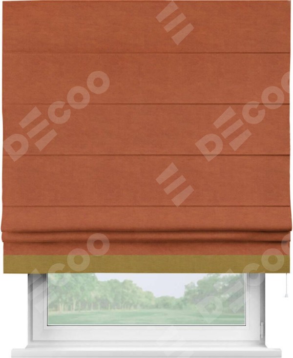 Римская штора «Кортин» с кантом Джестер, для проема, ткань вельвет терракотовый