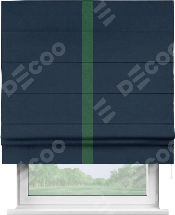 Римская штора «Кортин» с кантом Хайвэй, для проема, ткань вельвет темно-синий