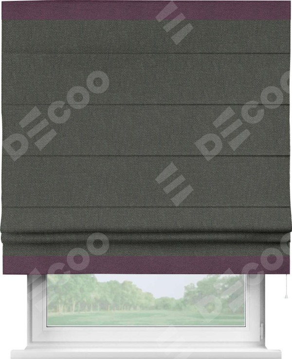 Римская штора «Кортин» с кантом Горизонт, для проема, ткань лён димаут, графитово-серый