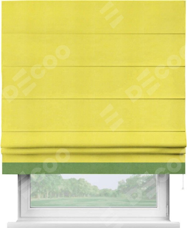 Римская штора «Кортин» с кантом Джестер, для проема, ткань вельвет cветло-желтый
