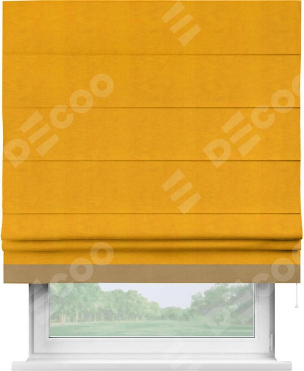 Римская штора «Кортин» с кантом Джестер, для проема, ткань вельвет желтый