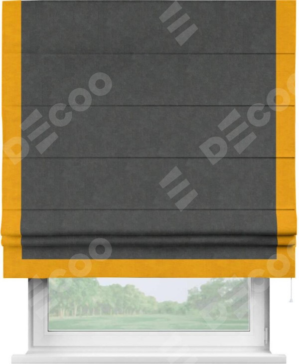 Римская штора «Кортин» с кантом Виктория, для проема, ткань вельвет цвет тёмно-серый