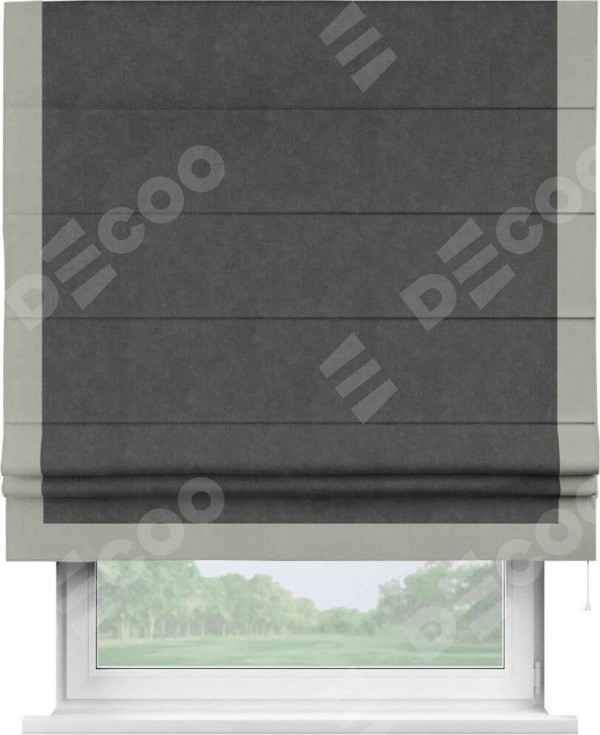 Римская штора «Кортин» с кантом Виктория, для проема, ткань вельвет цвет тёмно-серый