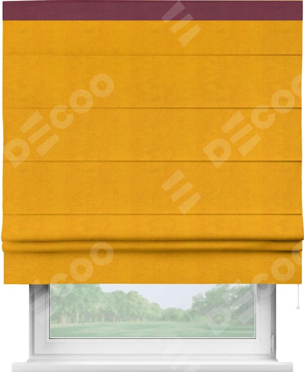 Римская штора «Кортин» с кантом Кинг, для проема, ткань вельвет желтый