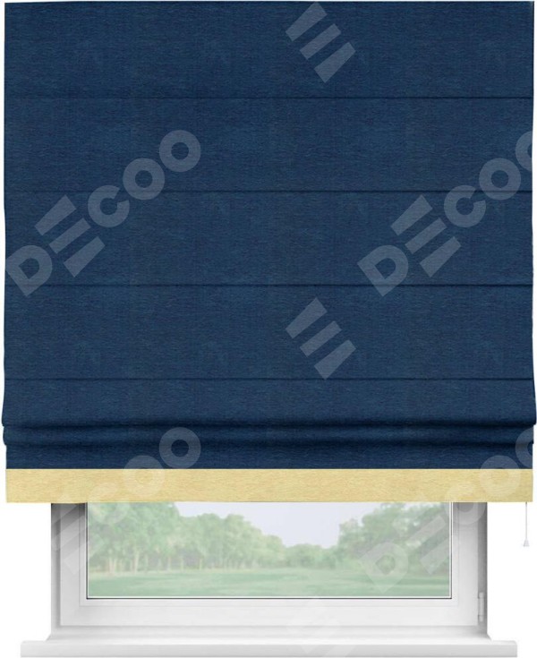 Римская штора «Кортин» с кантом Джестер, для проема, ткань софт однотонный синий