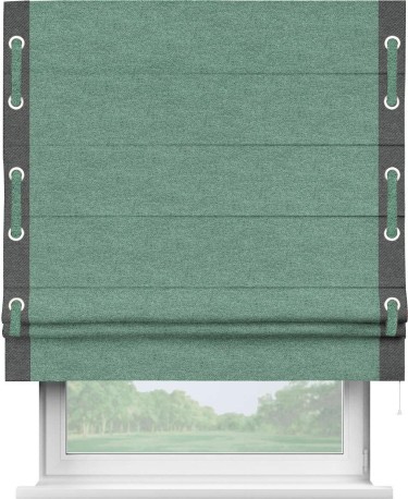 Римская штора «Кортин» с кантом Стрим Дуо (люверсы с пояском), для проема, твид блэкаут бирюзовый