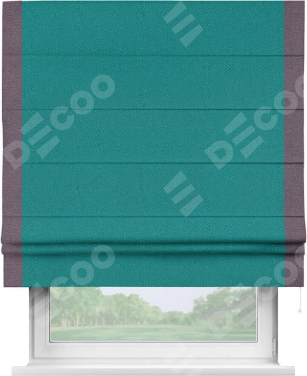 Римская штора «Кортин» с кантом Стрим Дуо, для проема, ткань лён димаут, тёмно-бирюзовый