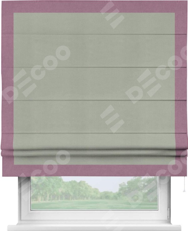 Римская штора «Кортин» с кантом Чесс, для проема, ткань вельвет cветло-серый