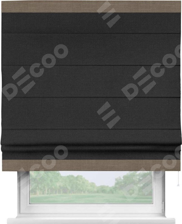 Римская штора «Кортин» с кантом Горизонт, для проема, ткань лён черный