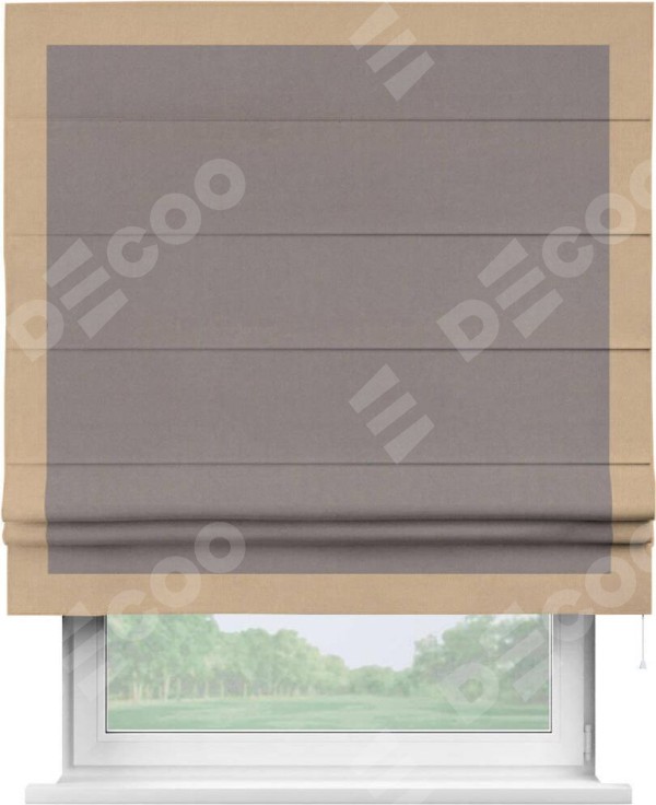 Римская штора «Кортин» с кантом Чесс, для проема, ткань вельвет темно-бежевый