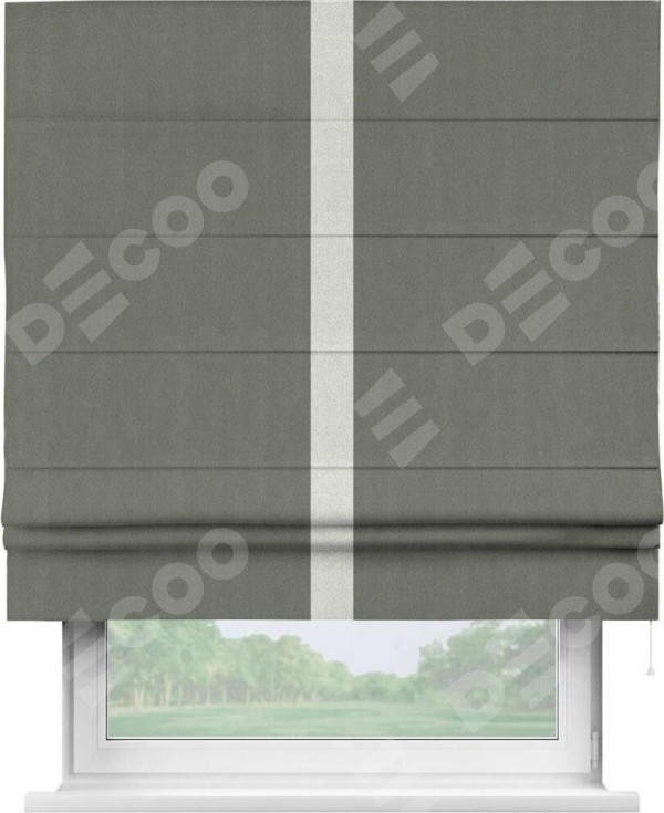 Римская штора «Кортин» с кантом Хайвэй, для проема, ткань блэкаут однотонный тёмно-серый