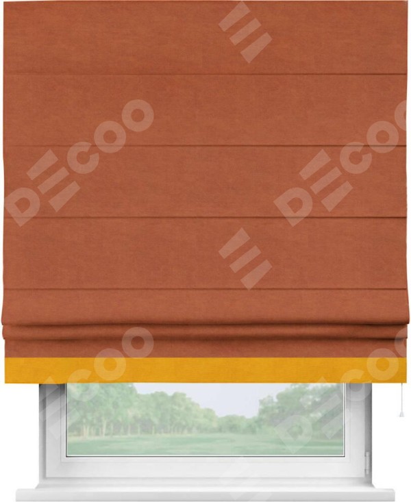 Римская штора «Кортин» с кантом Джестер, для проема, ткань вельвет терракотовый