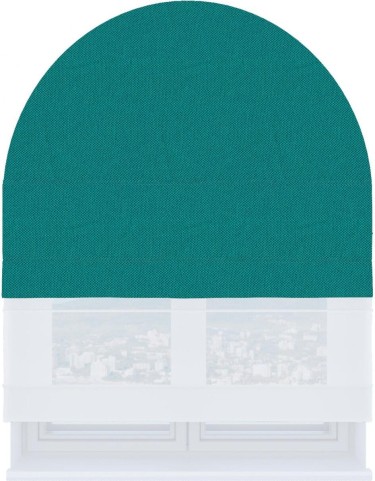 Римская штора «Кортин» день-ночь для арочного проёма, ткань лён димаут тёмно-бирюзовый