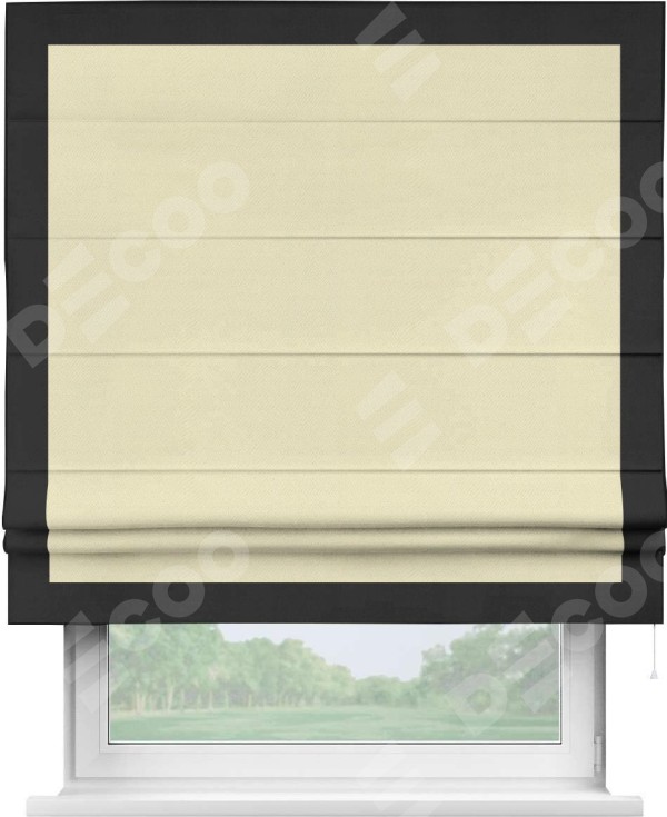 Римская штора «Кортин» с кантом Чесс, для проема, ткань блэкаут однотонный бежевый