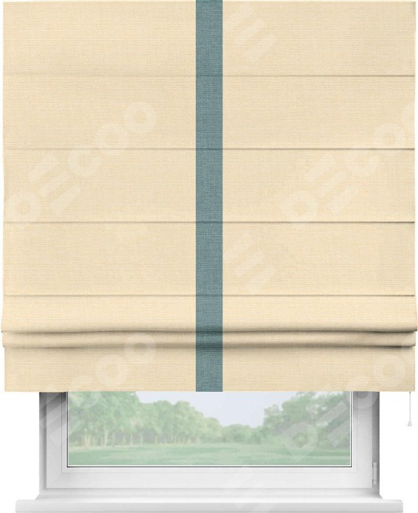 Римская штора «Кортин» с отделкой кантом Хайвэй, для проема, ткань лён бежевый