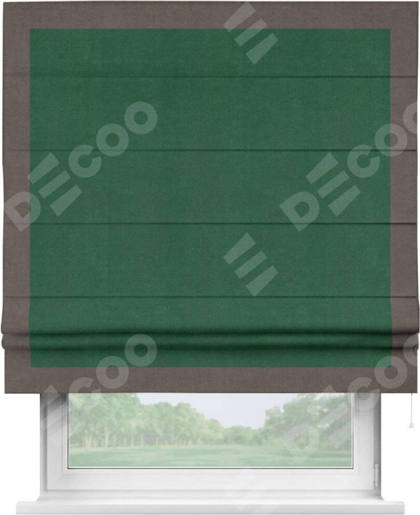 Римская штора «Кортин» с кантом Чесс, для проема, ткань вельвет зеленый