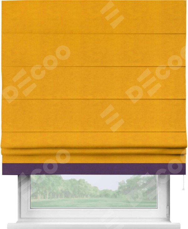 Римская штора «Кортин» с кантом Джестер, для проема, ткань вельвет желтый