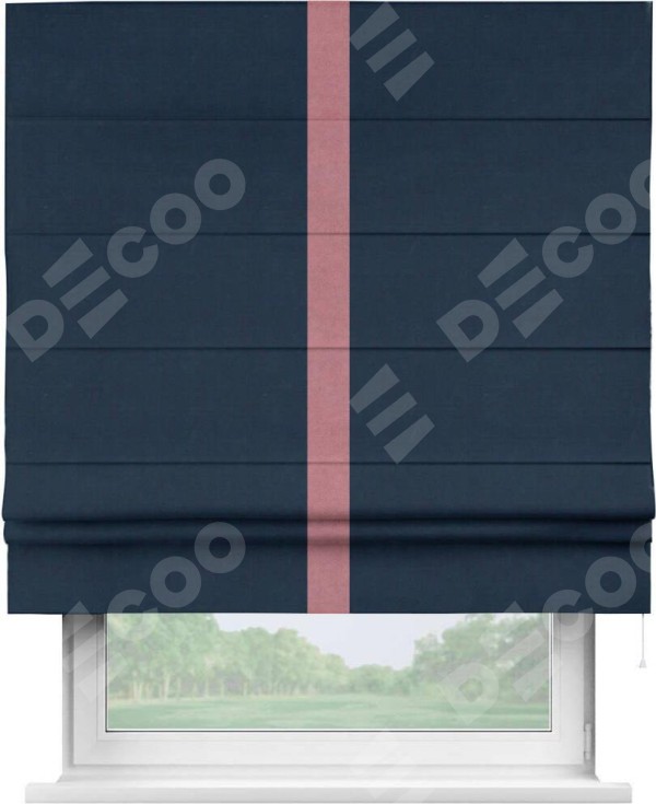 Римская штора «Кортин» с кантом Хайвэй, для проема, ткань вельвет темно-синий