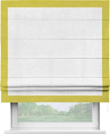 Римская штора «Кортин» для проема, лён белоснежный, с кантом Чесс