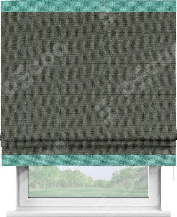 Римская штора «Кортин» с кантом Горизонт, для проема, ткань лён димаут, графит